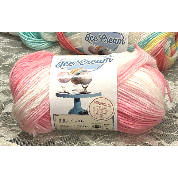 NEW Lion Brand Ice Cream Pink Strawberry Acrylic Yarn 100 g Light 923 207Z 0223 - Picture 1 of 4